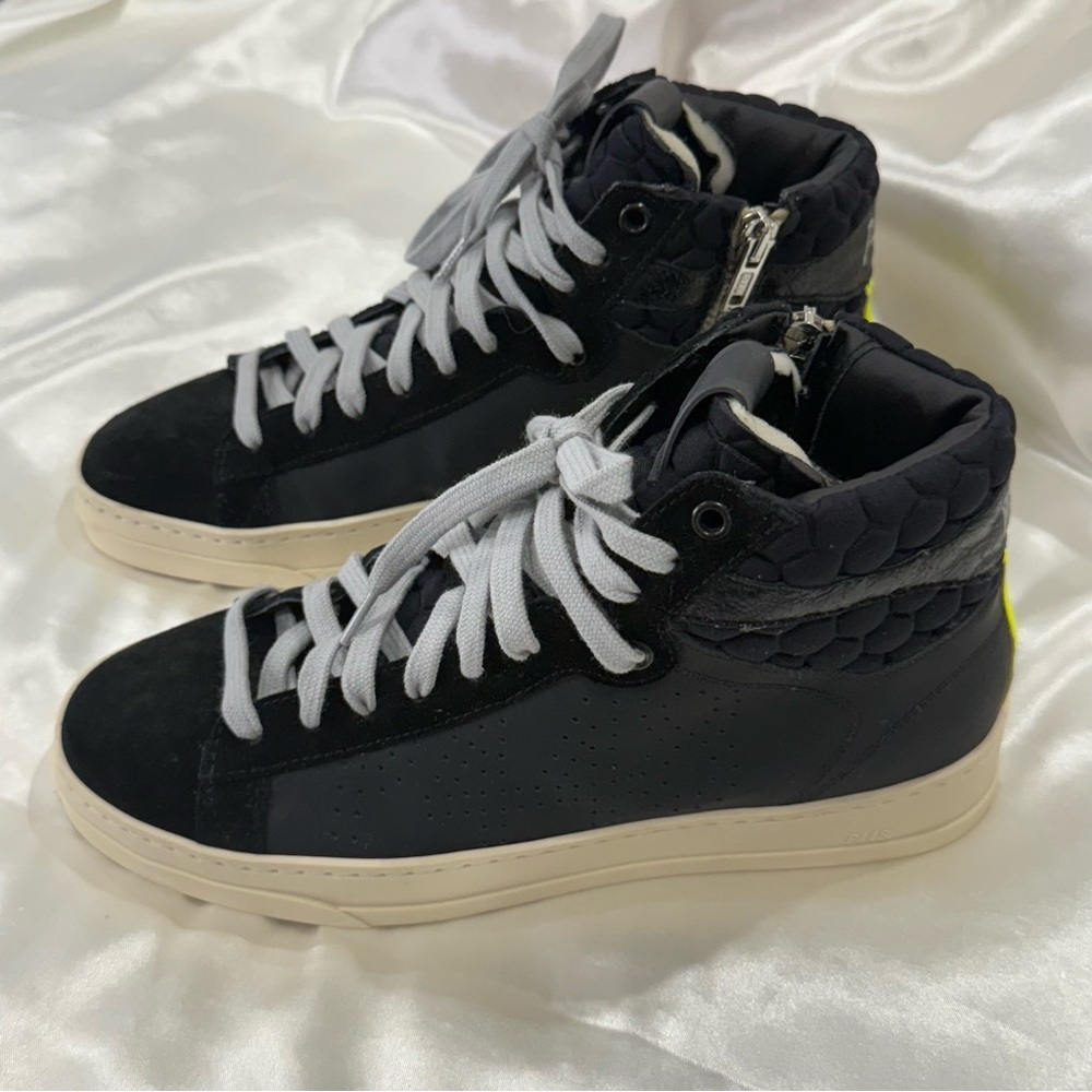 P448 Taylor Mid Top Sneaker Black Gum Yellow Leather Size 8/38 Zip Streetwear